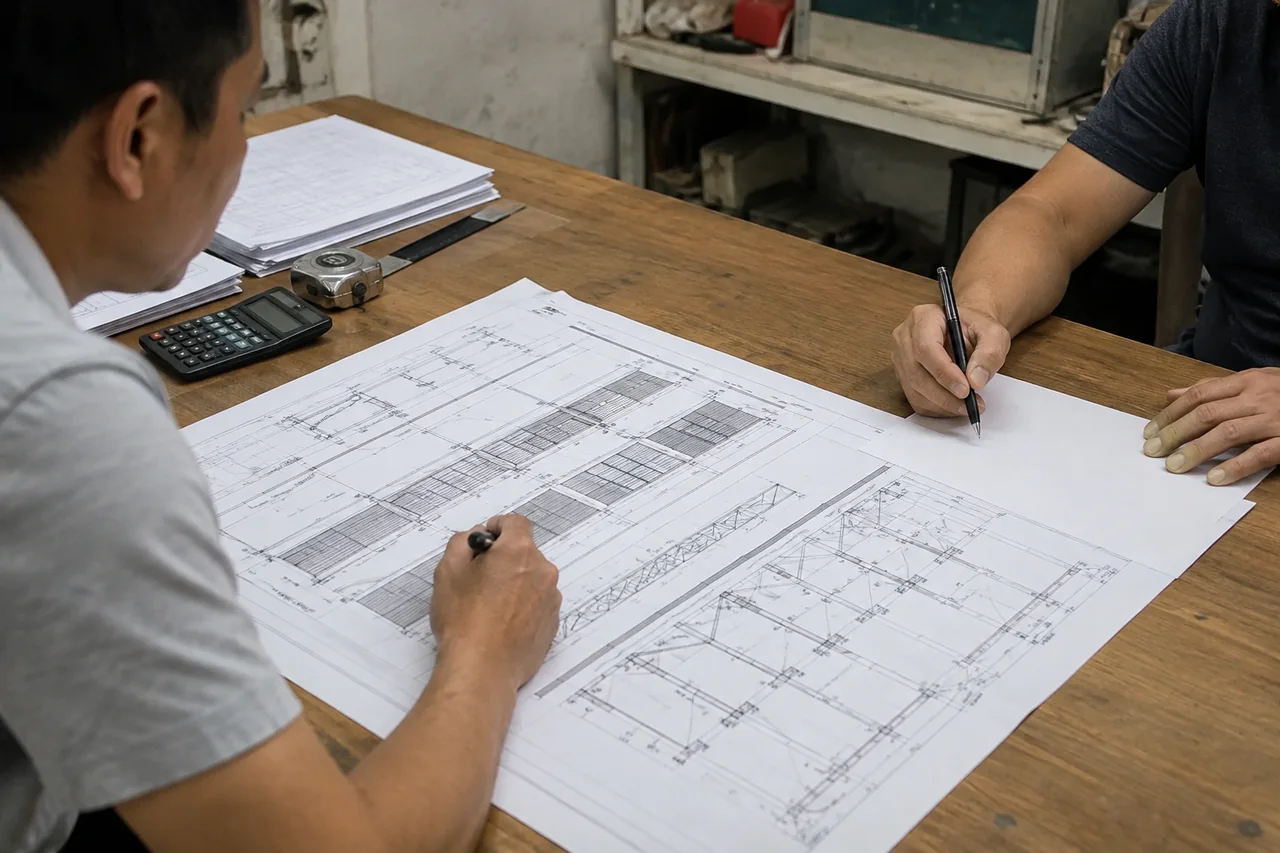 technical drawing approval — illustrative process scene