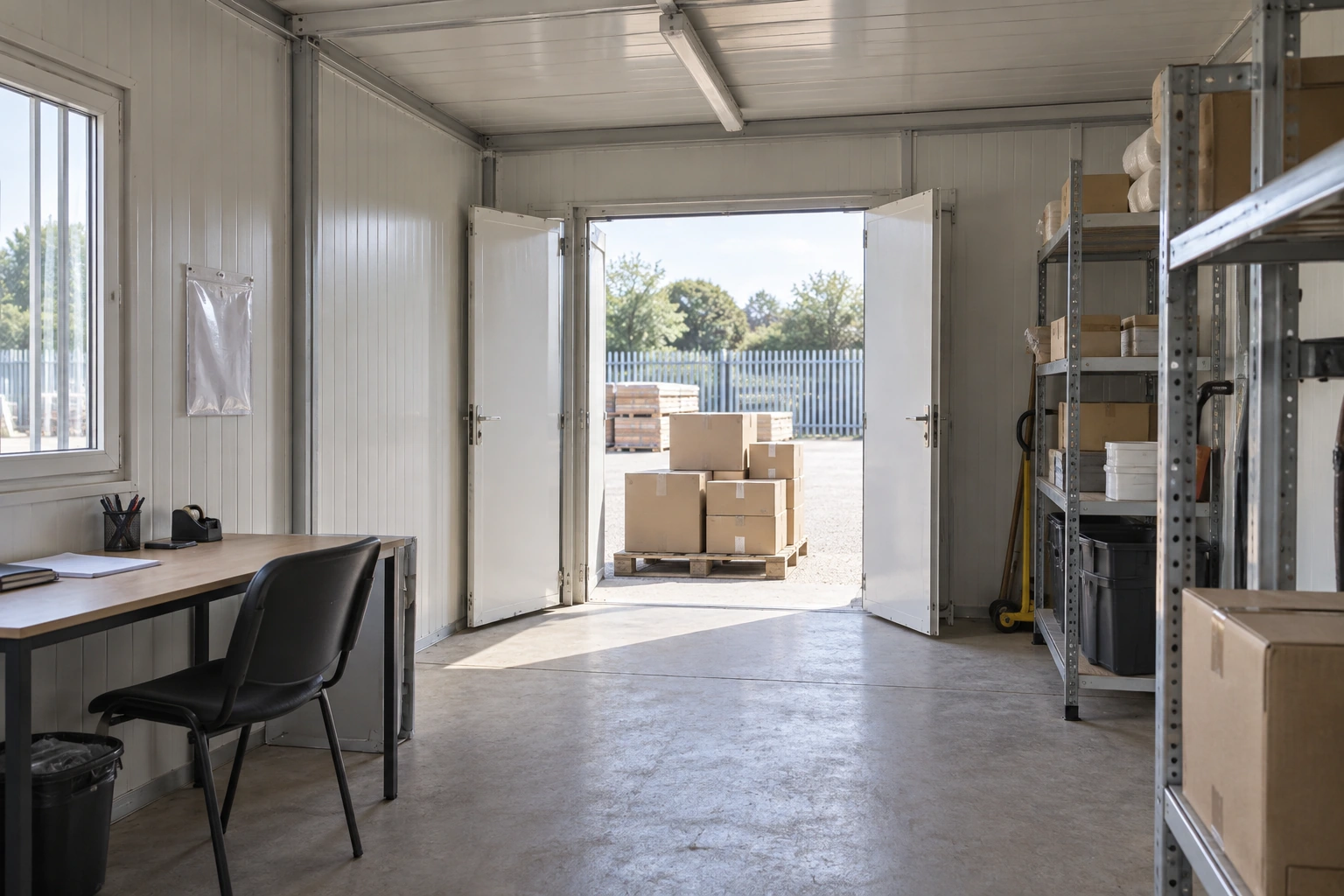Illustrative goods receiving and identification for a small prefab warehouse