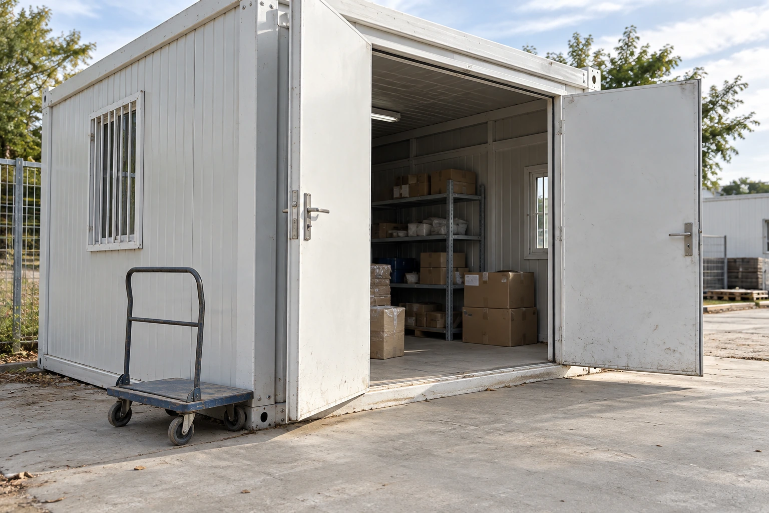 Illustrative floor and threshold coordination for a small prefab warehouse