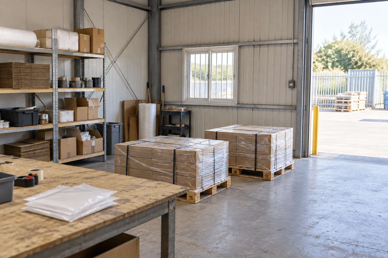 Illustrative separated dispatch preparation for a small prefab warehouse