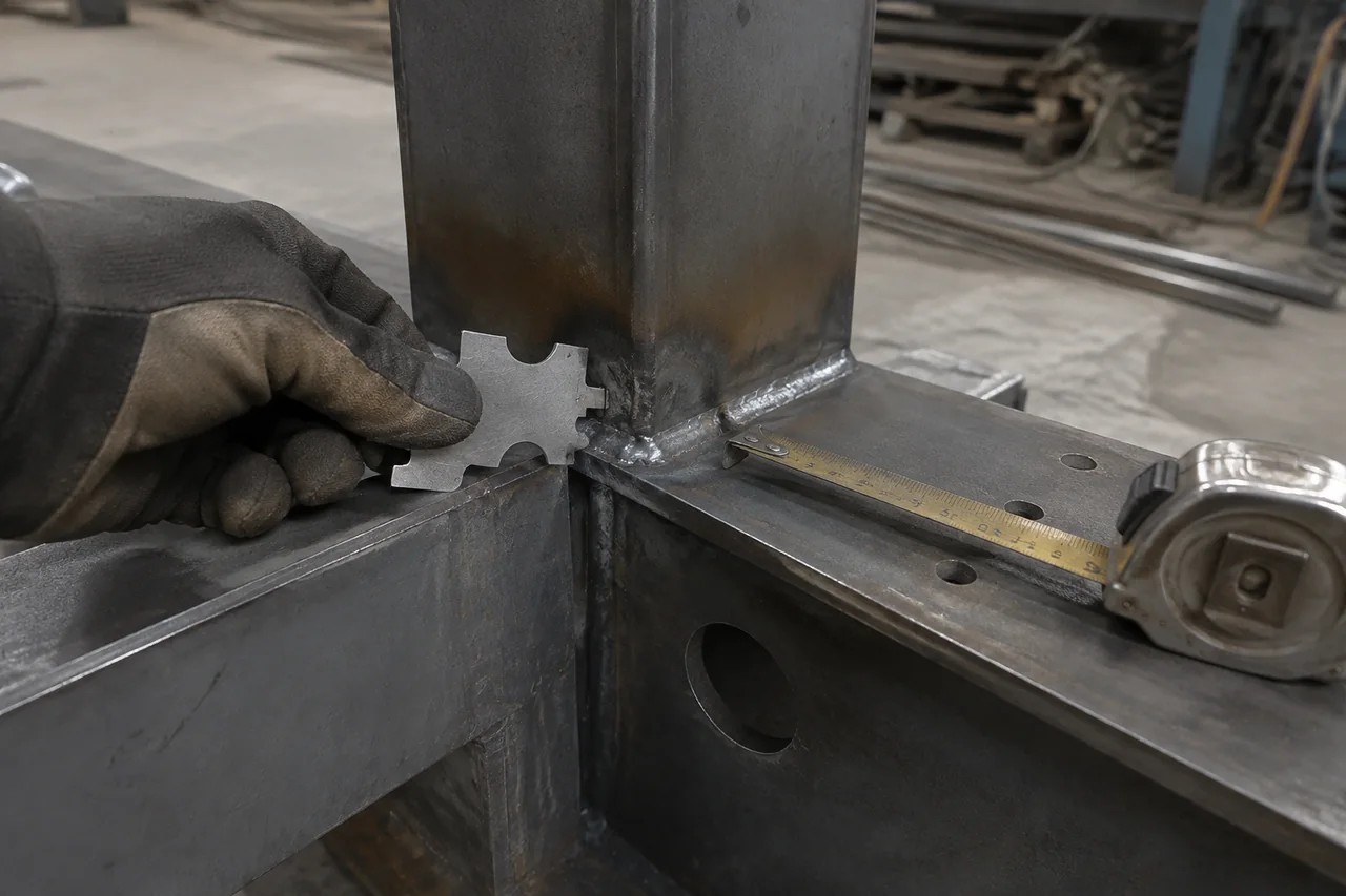 weld dimension inspection — illustrative process scene
