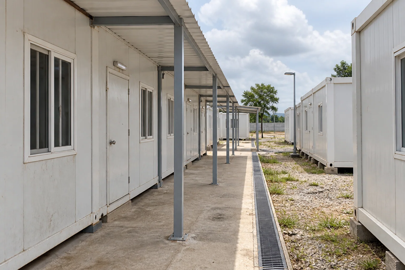 Covered walkway concept between modular accommodation buildings