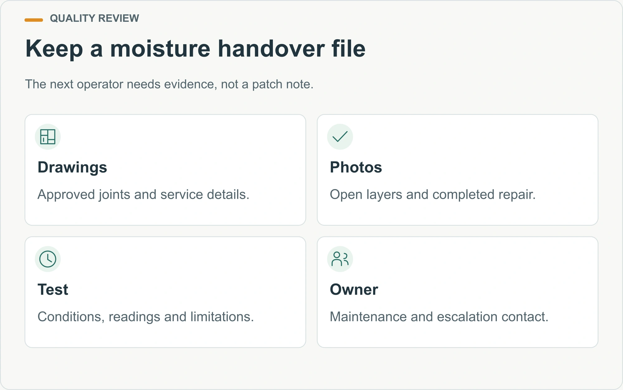 Keep a moisture handover file illustrated decision diagram