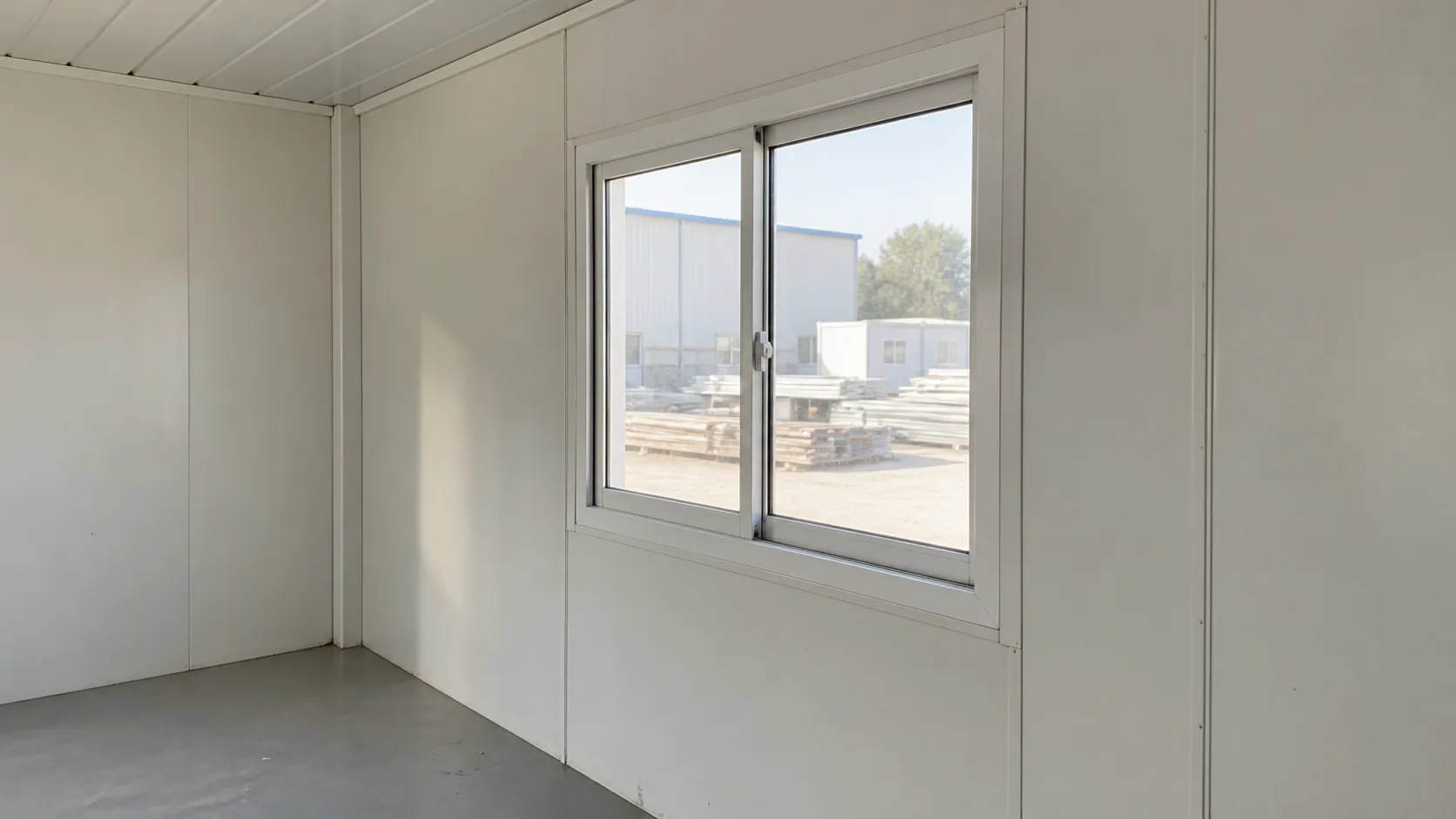 Illustrative fitted sliding window and adjacent prefab panel joint