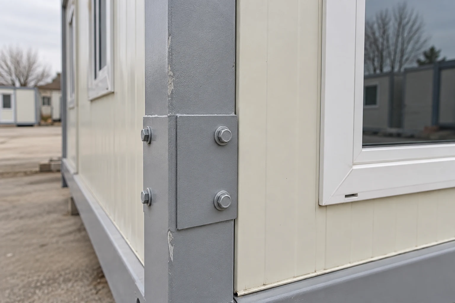 Separate lackierte Rahmen, verschraubte Platten und metallverkleidete Wandpaneeloberflächen