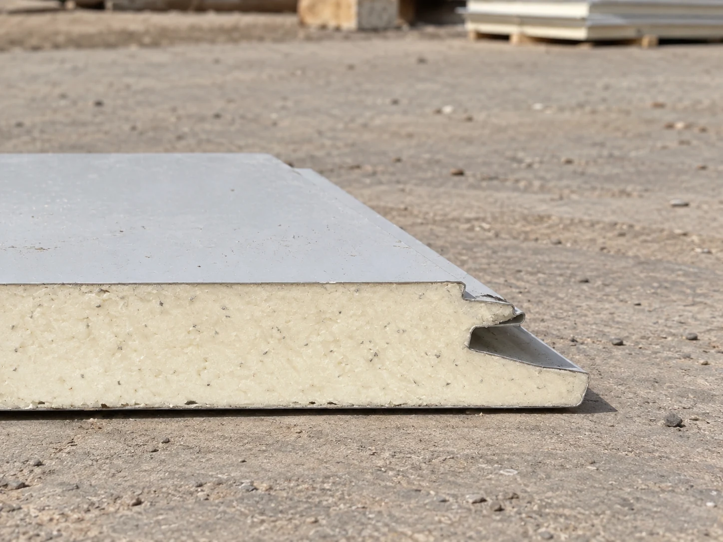 Reference profiled sandwich panel sample with a pale foam core