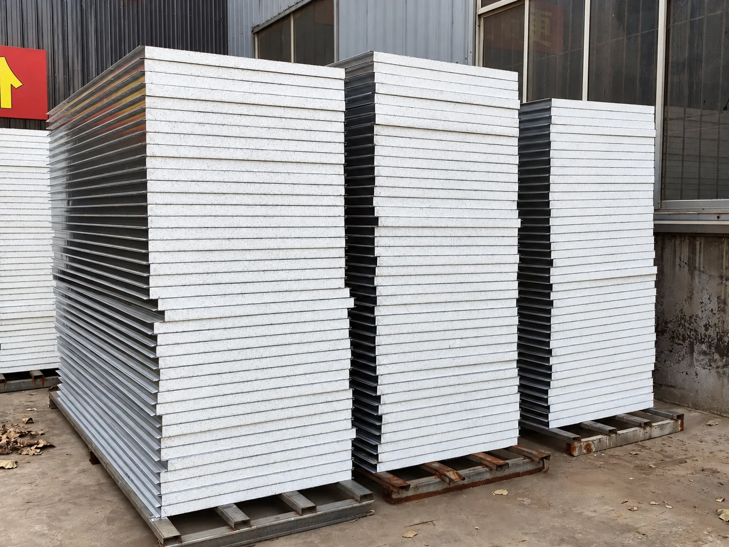 Workshop reference showing stacks of white panel components