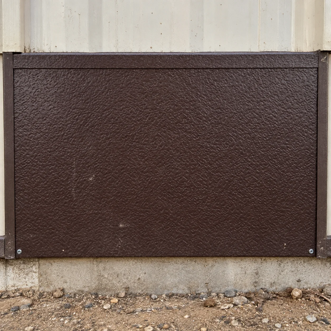 Reference brown textured exterior panel beneath a window