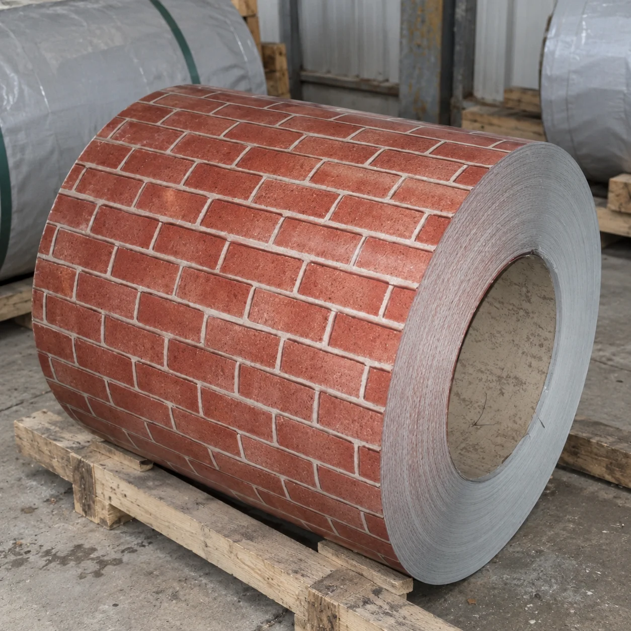 Reference sheet coil printed with a red brick pattern