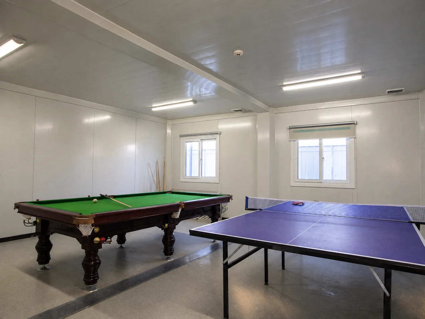Reference recreation room with a pool table and table-tennis table