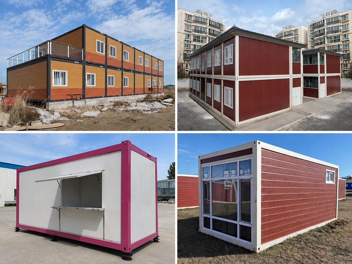Reference montage of modular buildings with different exterior finishes