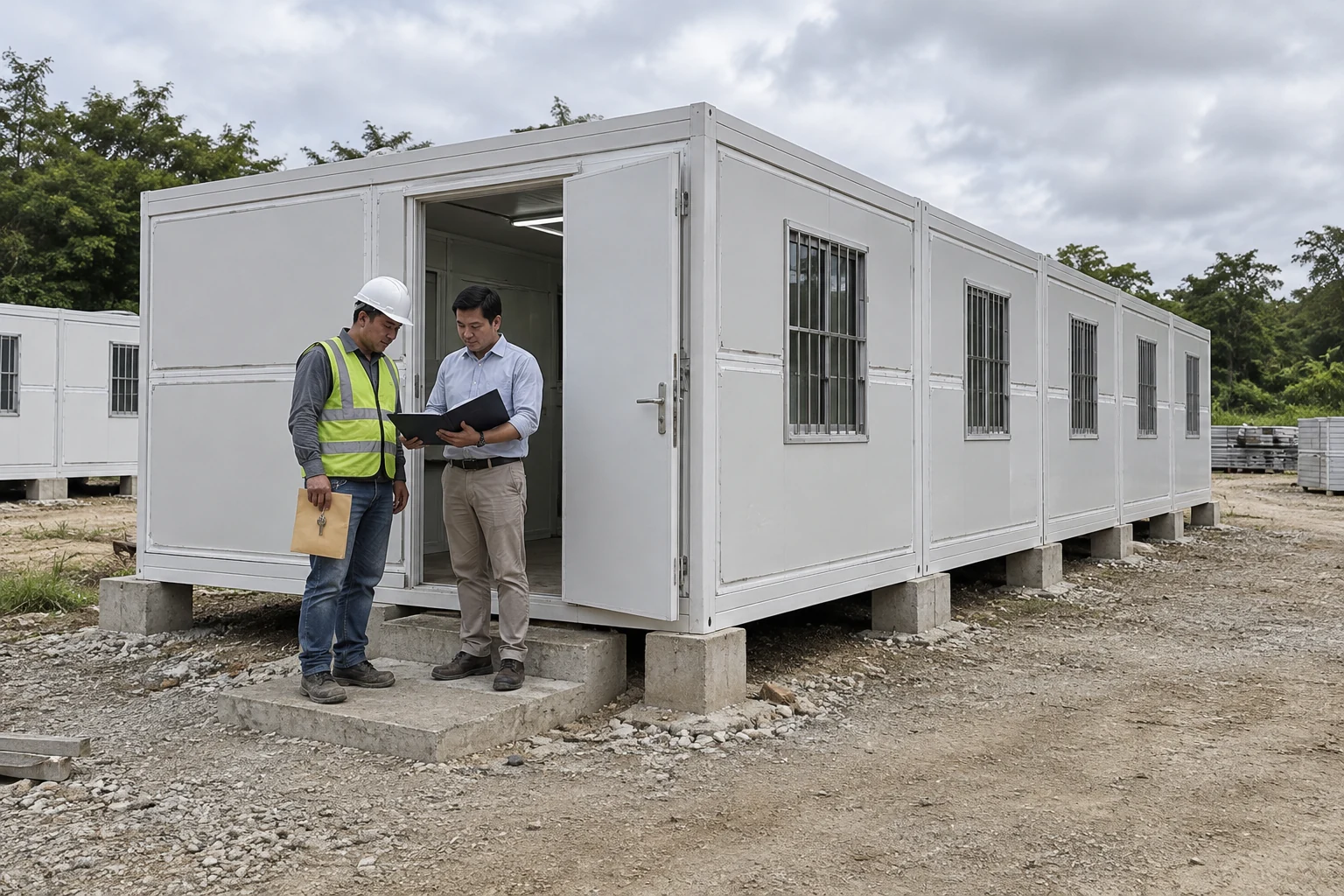 Site operator and supplier reviewing a room entrance handover