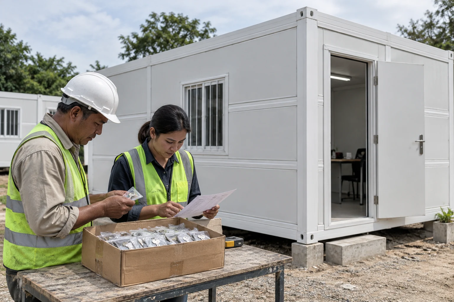 Receiving staff comparing sealed packets with delivery paperwork
