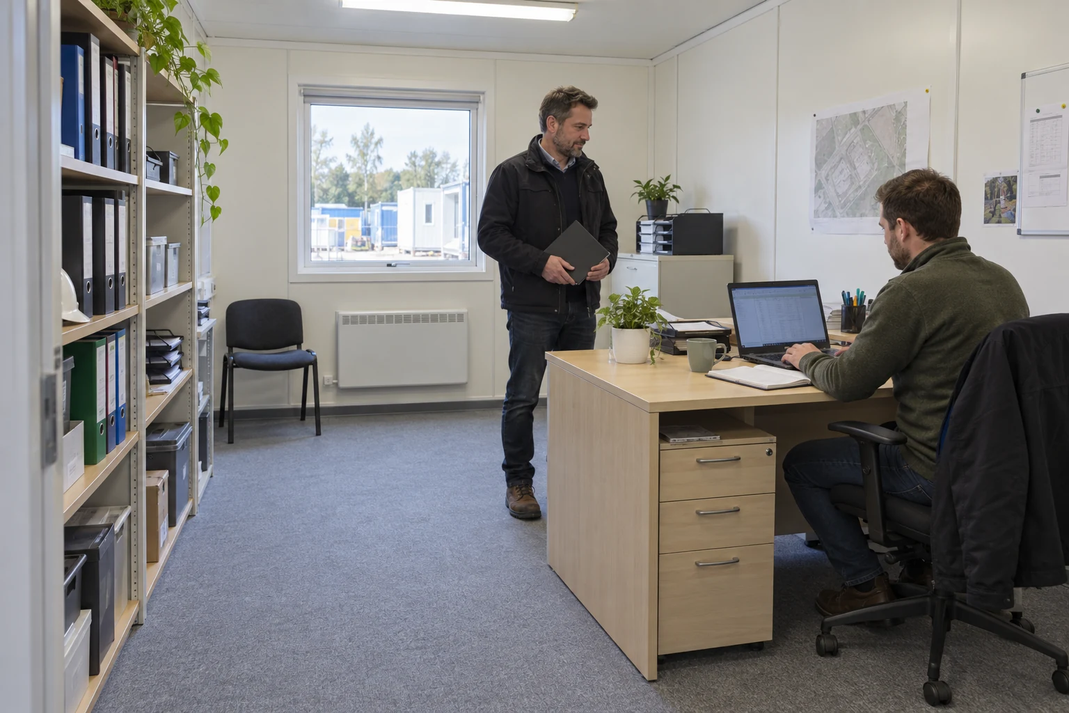 Staff confirm the normal working functions after an office room is reopened.