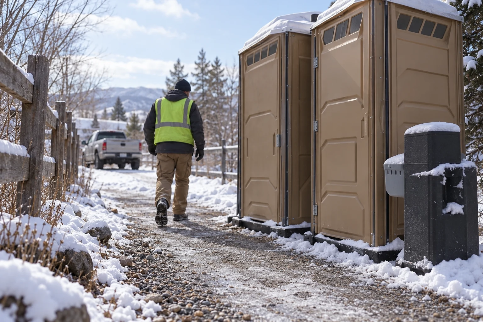 Staff review the changing route used to reach portable sanitation.