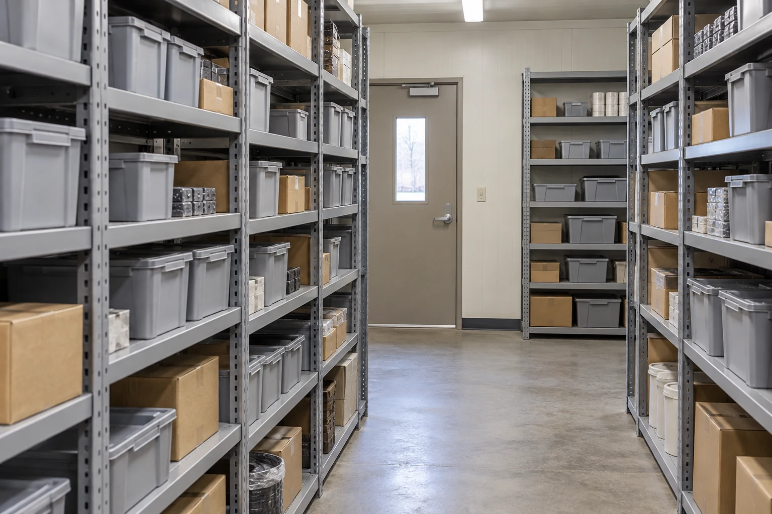 Closed bins and boxes in an ordinary parts storeroom