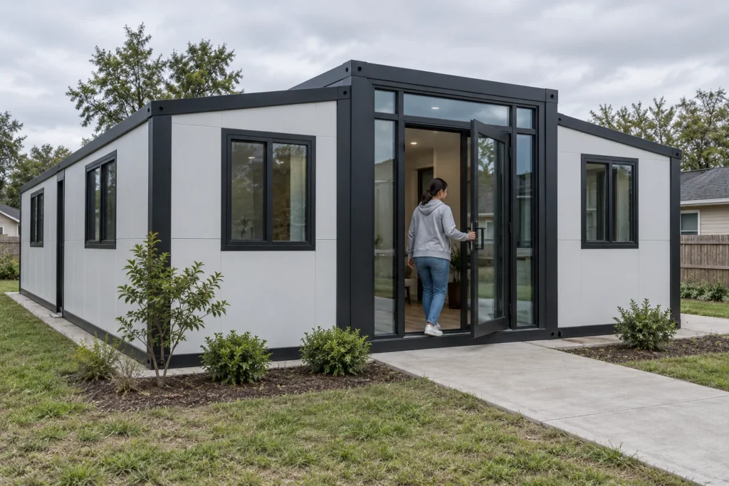 Casa modular expandida com entrada desobstruída