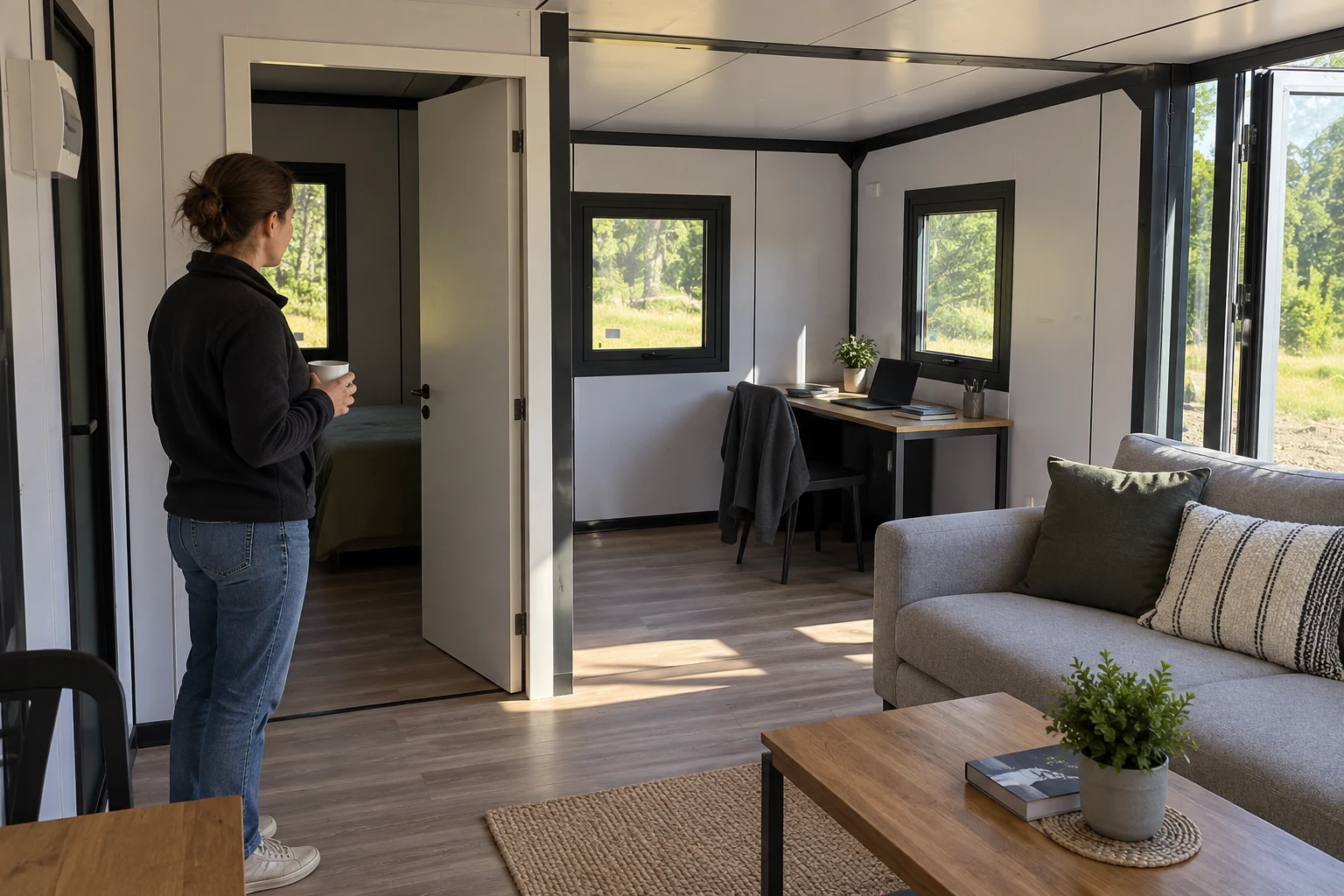 Möbliertes Zimmer und Tür in der üblichen Nutzungsanordnung