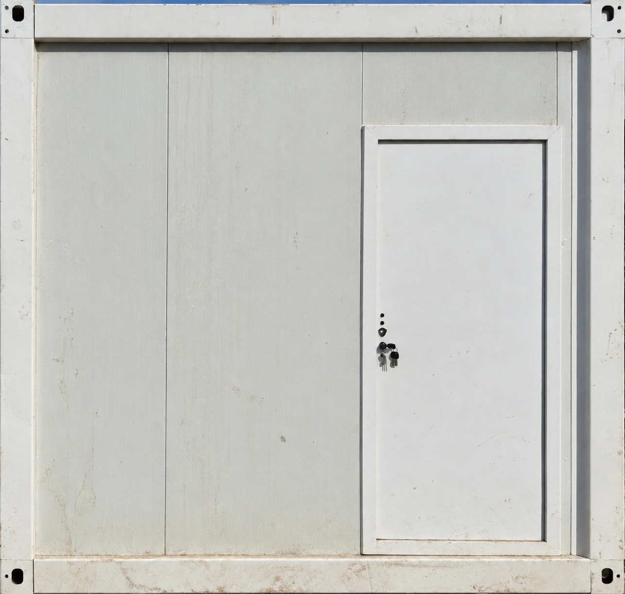 Vue de face d'une paroi modulaire blanche équipée d'une porte battante blanche pleine. Référence du composant.